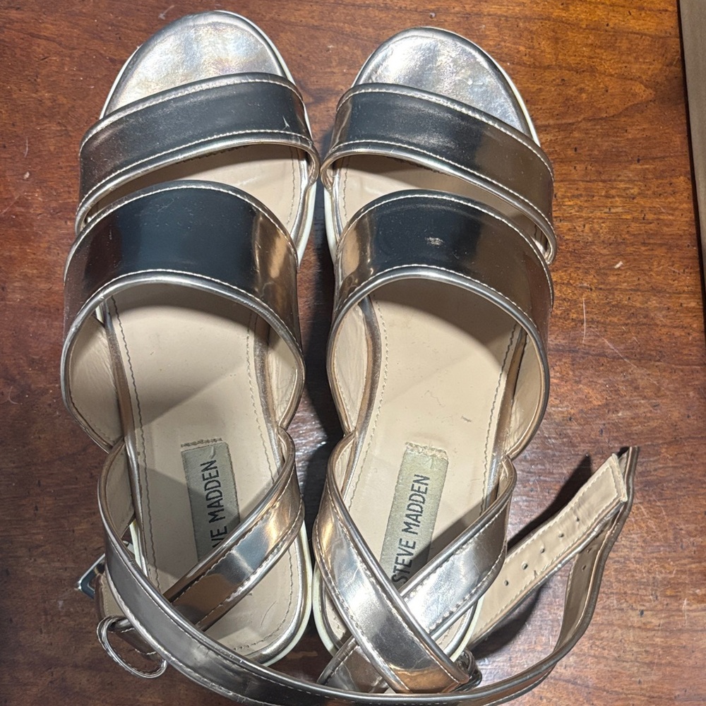Steve Madden Metallic Silver Strappy Sandals